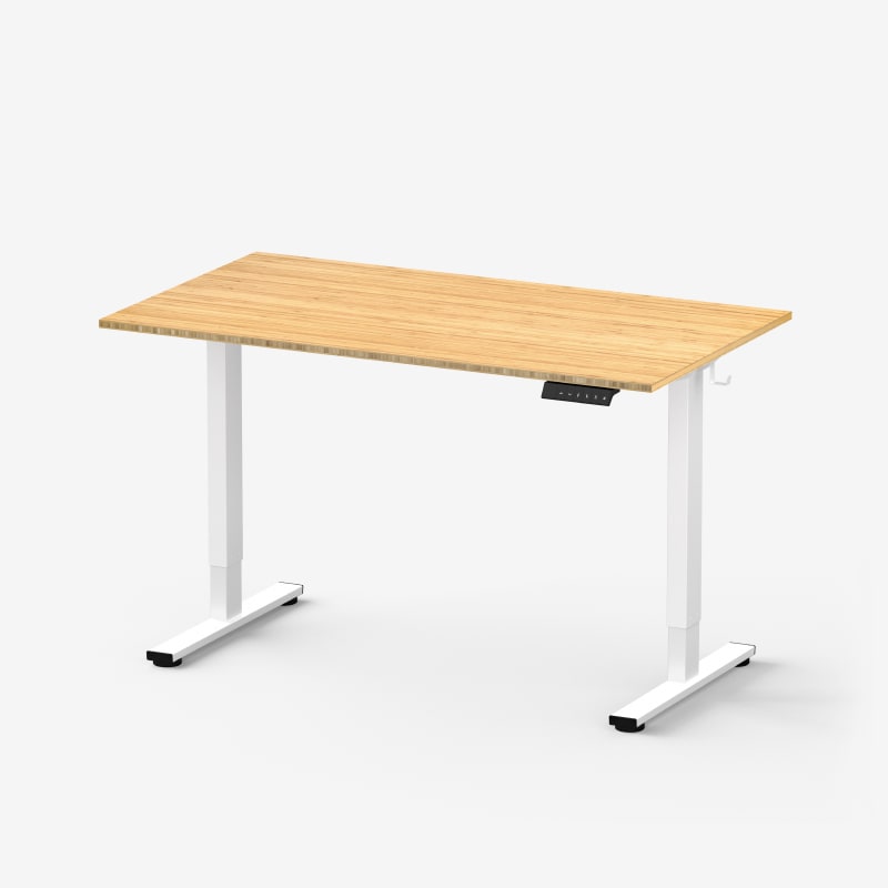 FlexiSpot E2 two-leg white frame with a light wood-tone desktop