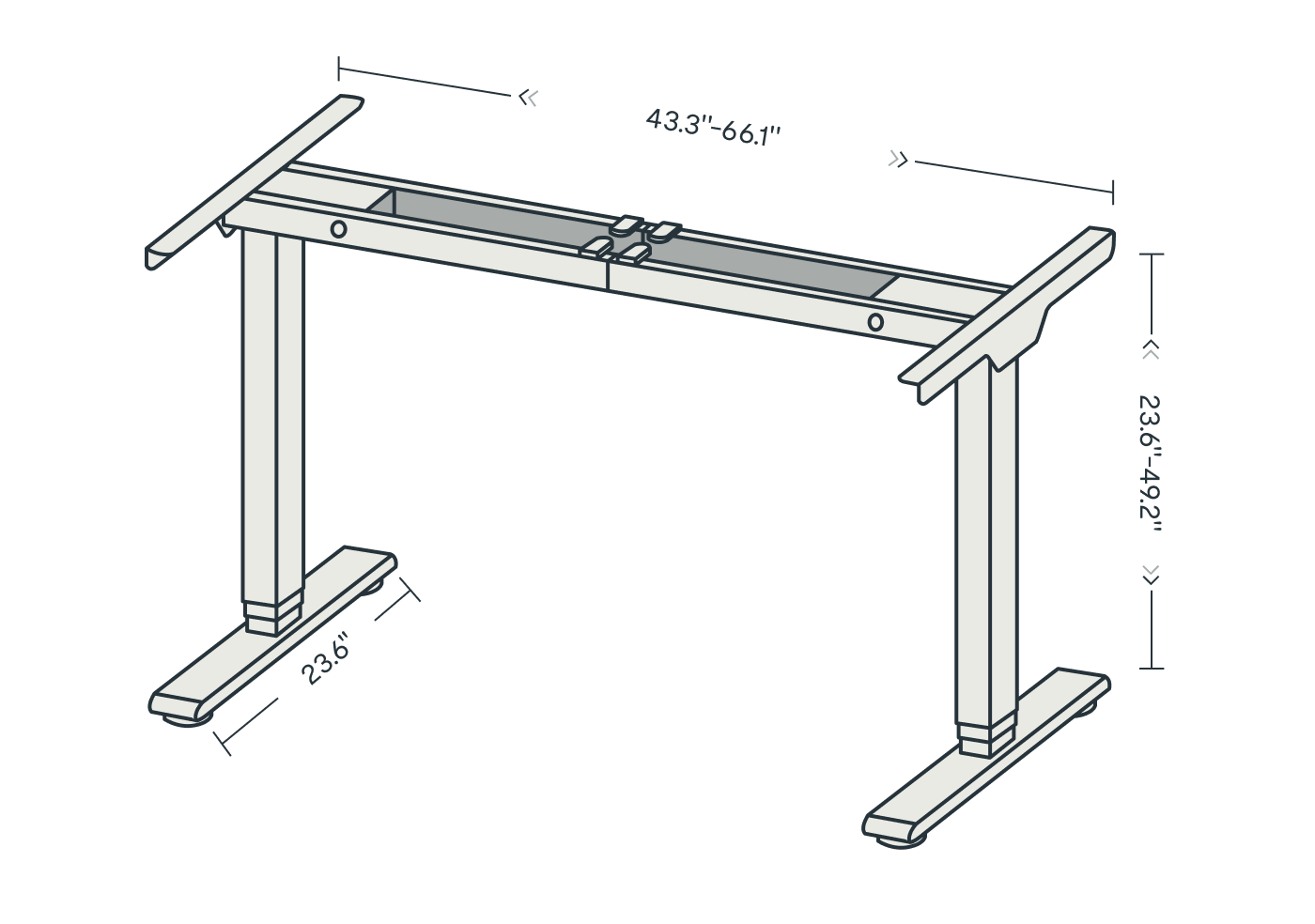 FlexiSpot E5-A two-leg adjustable frame diagram without a tabletop