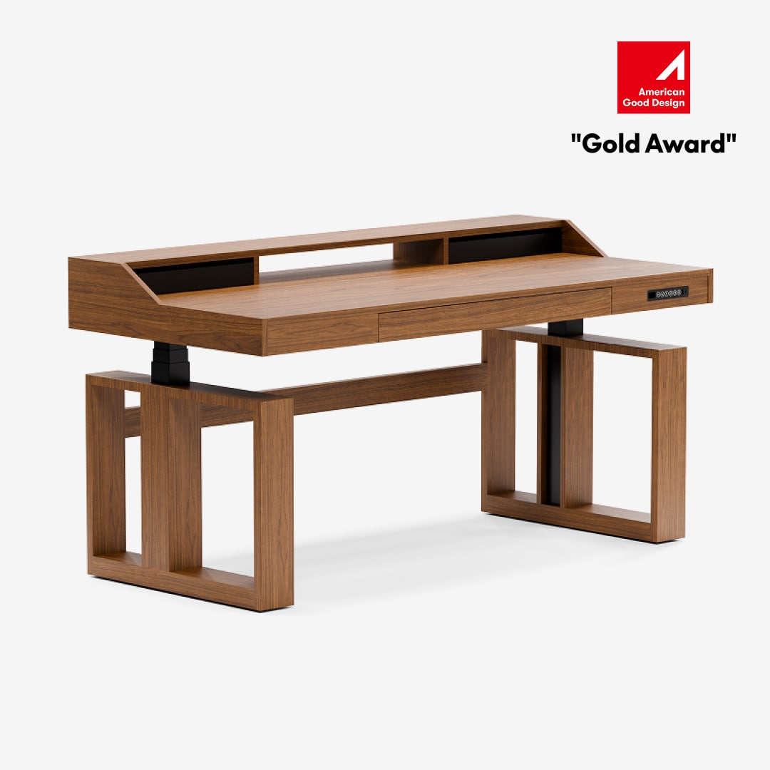 FlexiSpot Fusion Retro rectangular desk with two drawers and raised monitor shelf