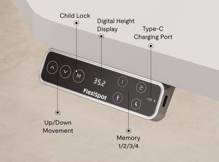 FlexiSpot E7-compatible Standing Nail Desk controller illustration; the complete desk is not shown.