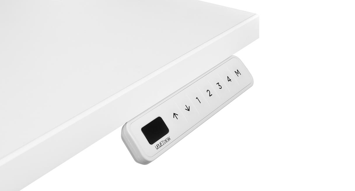 White UPLIFT FRM066 angled keypad under a light desktop; keypad color option only