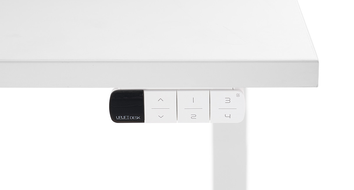 White UPLIFT FRM715 keypad under a light desktop; keypad finish option only