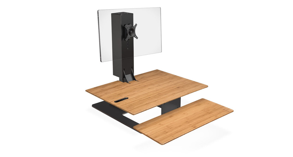 UPLIFT E7 UDA115-A converter with the selected Bamboo surface, black base and single monitor mount