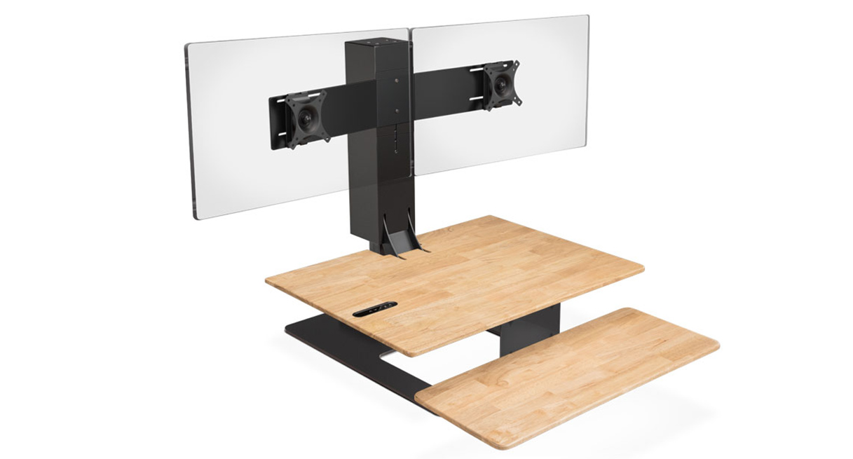 UPLIFT E7 UDA115-A converter with Natural Rubberwood-labeled surface, black base and two black monitor plates