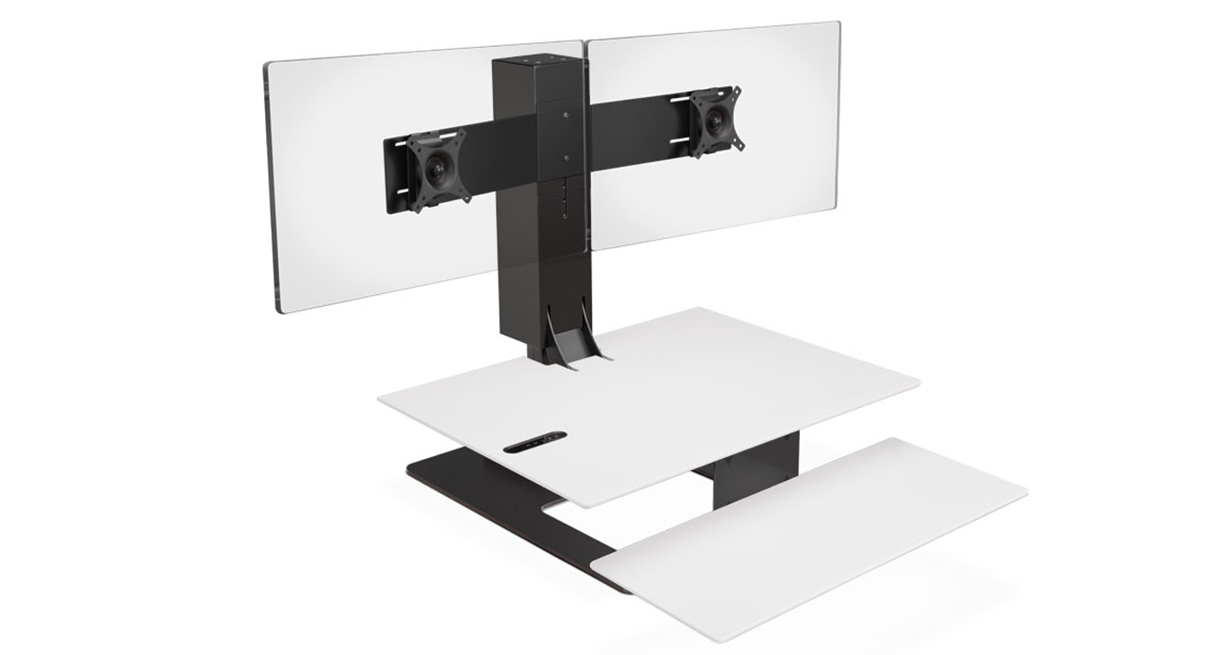 UPLIFT E7 UDA115-A converter with White Eco-labeled surface, black base and dual black monitor mount