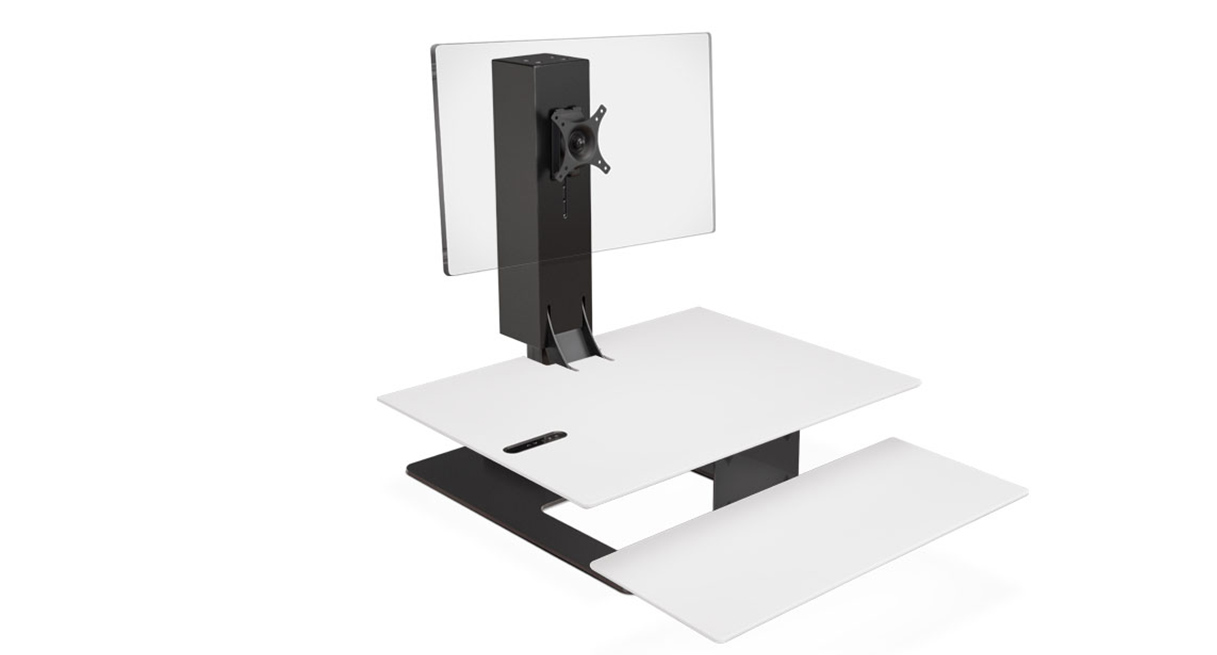 UPLIFT E7 UDA115-A converter with White Eco-labeled surface, black base and single black monitor mount