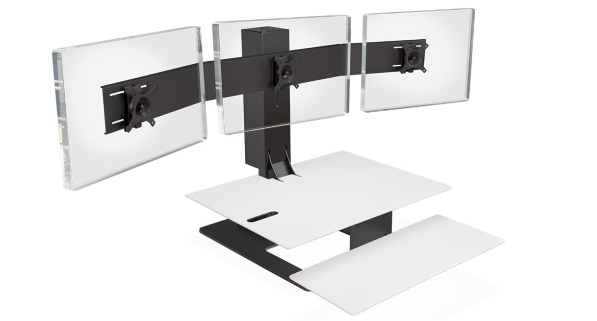 UPLIFT UDA115-A converter with White Eco-labeled surface, black base and three blank display plates on a black crossbar
