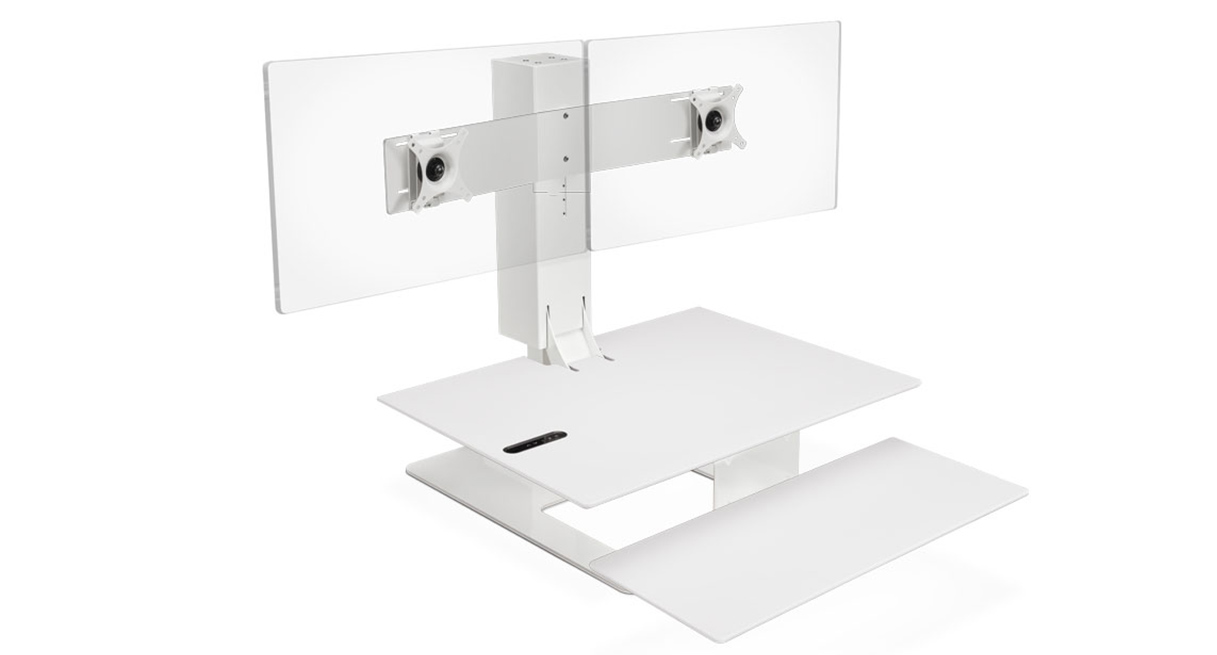 UPLIFT E7 UDA115-A converter with White Eco-labeled surface, white base and white dual monitor mount