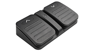 Exact black UPLIFT FRM068 two-pedal Wireless Foot Switch shown as a separate component, not a full treadmill desk