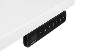 Black FRM703 Advanced Comfort Flush keypad shown separately, not installed on this desk