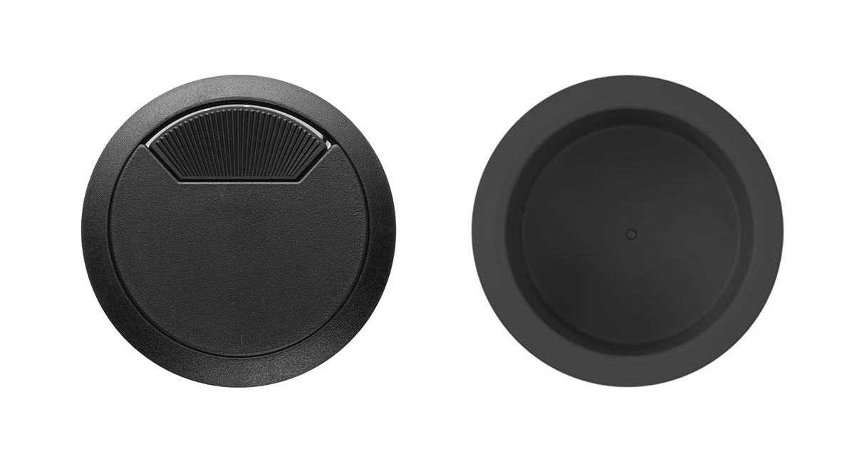 UPLIFT selector illustration showing one black ACC059 storage-cup top and one black ACC011 rotating cable cover