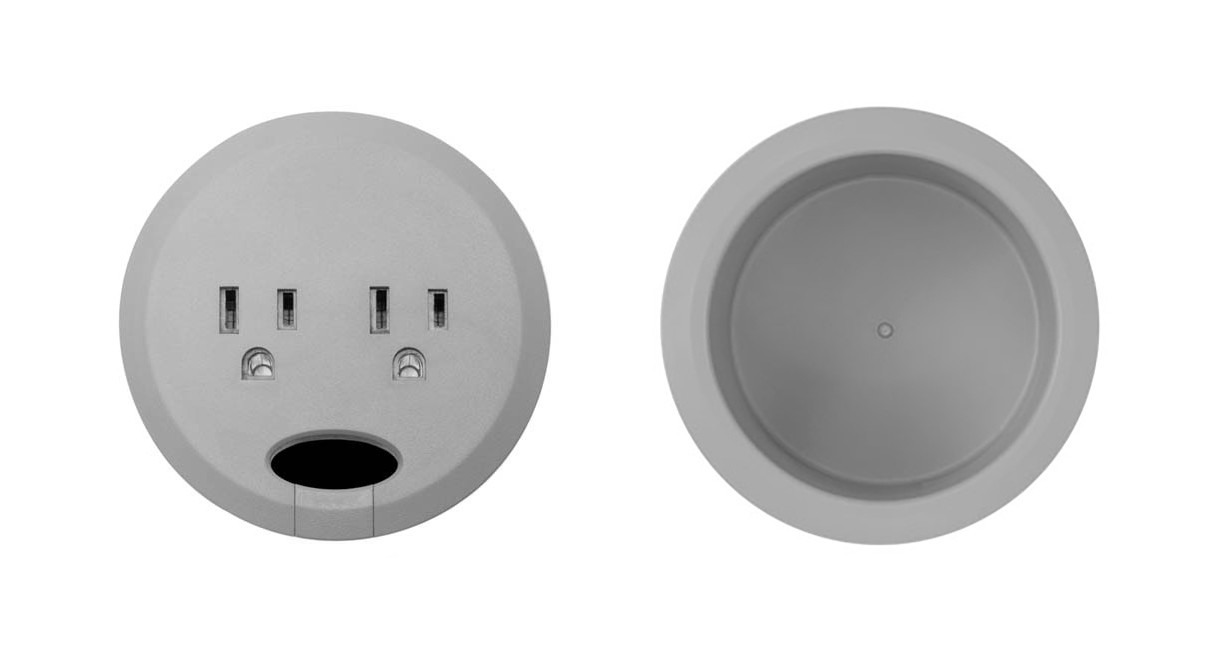 Gray PDC002 two-outlet Power Grommet and gray ACC059 Storage Grommet faces from UPLIFT selector option 6920