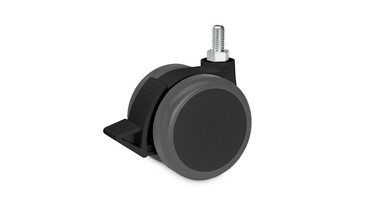 UPLIFT manufacturer component image of one black Soft Roll caster with a visible foot brake