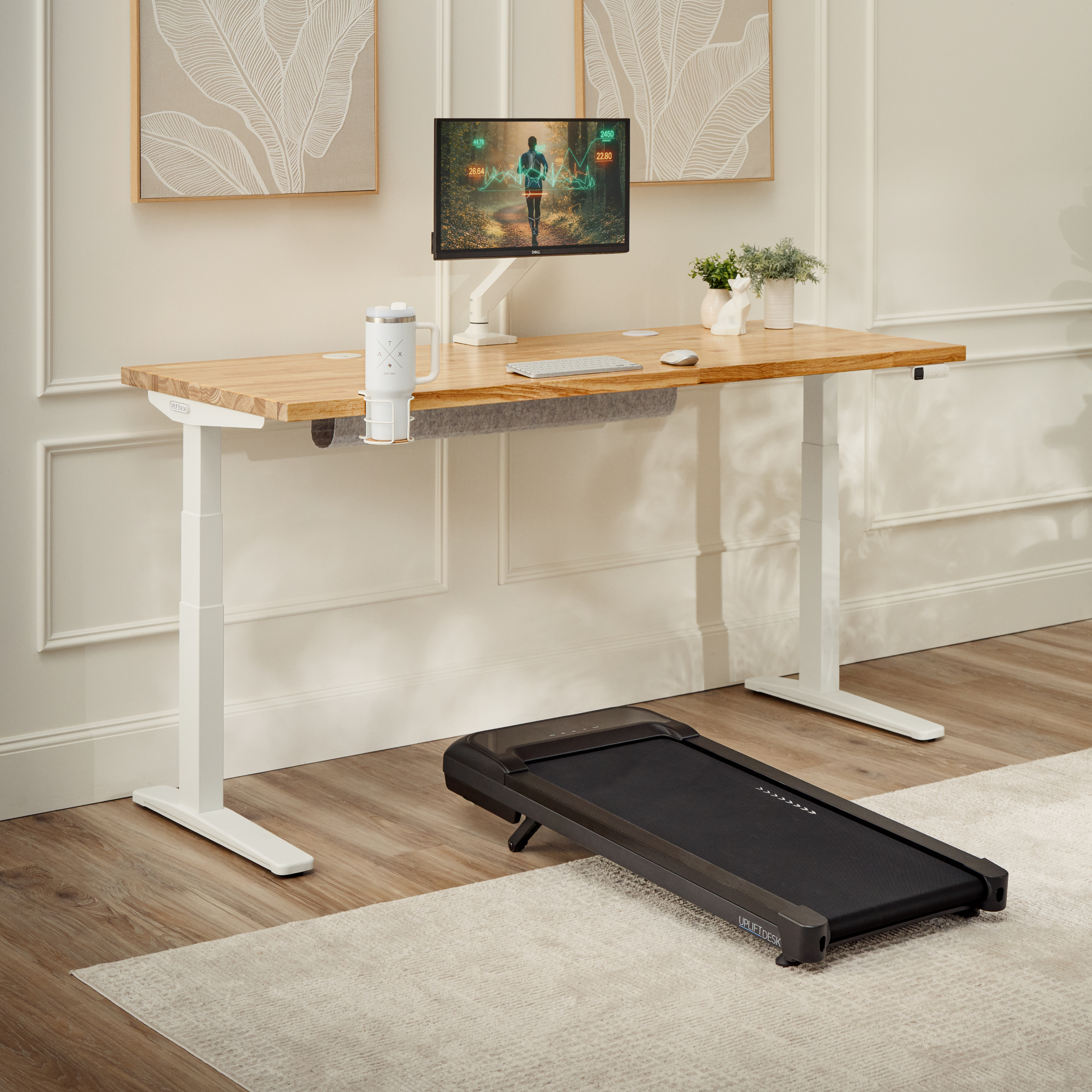 UPLIFT UPL964/MVT011 family scene with light desktop and white frame; selected 48 by 24 FRM055 option is not visually confirmed