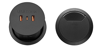 UPLIFT selector thumbnail showing one black pop-up power module and a separate black rotating grommet cover, components only