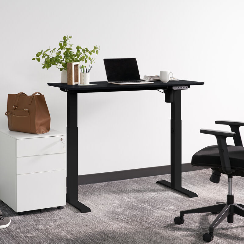 Vari Essential Electric Standing Desk 48x24 in Black/Black, raised