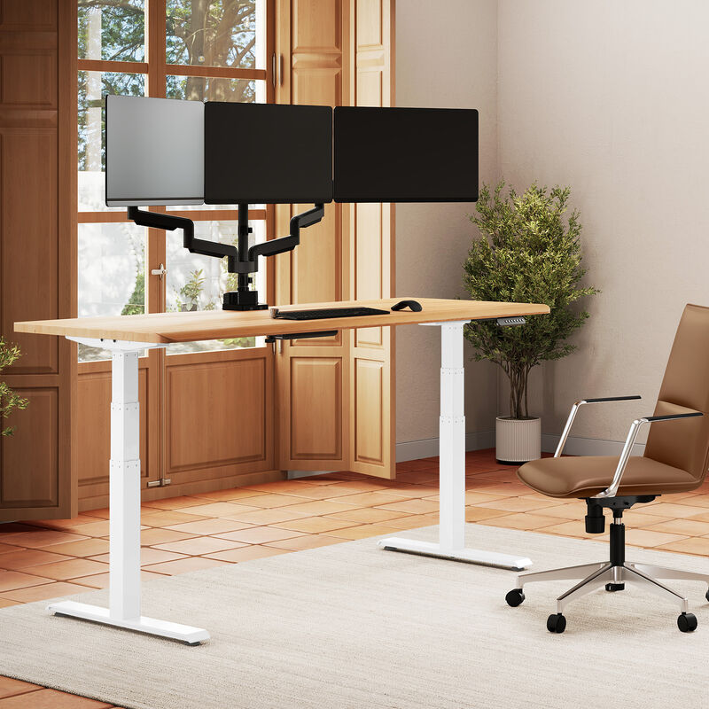 Vari Vari Solid Wood Electric Standing Desk 72x30 with White Oak/White top and frame